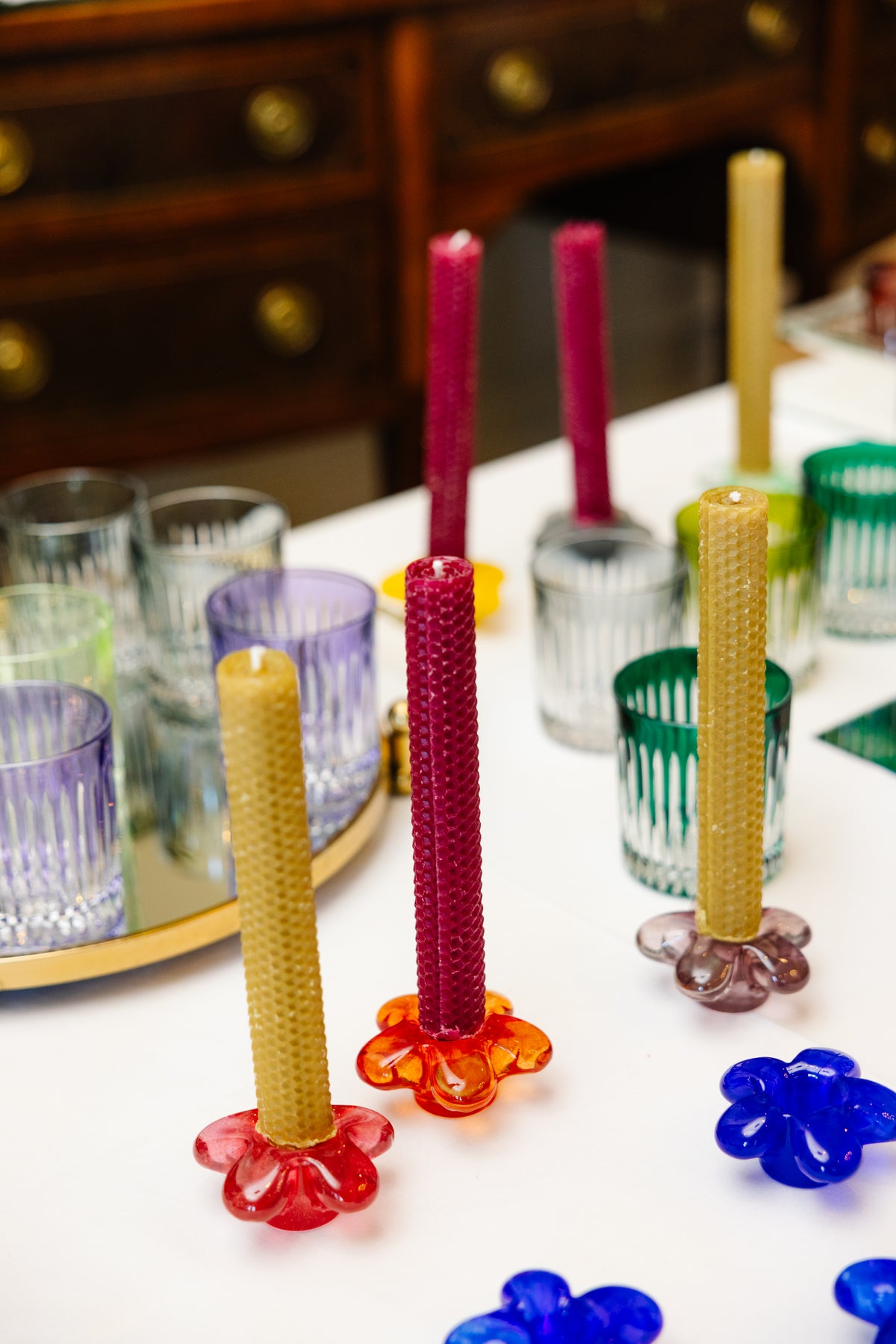 Flower Glass Candle Holder in Green
