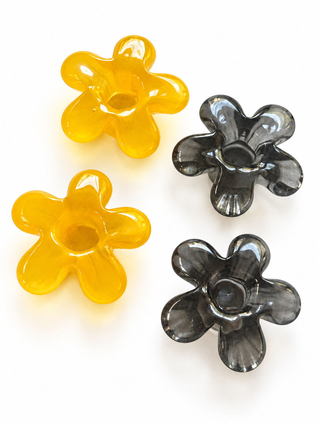 Flower Glass Candle Holder in Grey