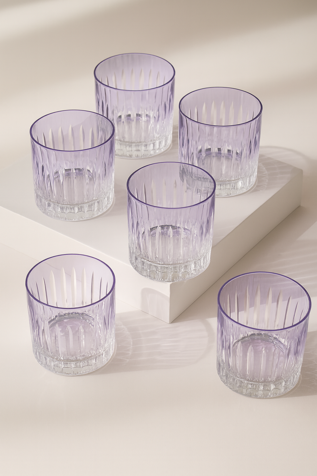 Set of two small crystal tumblers in light purple