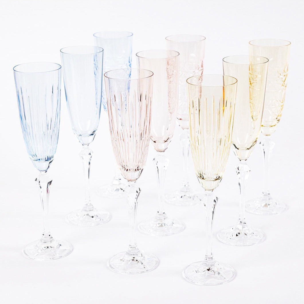 Set of 6 crystal champagne flutes