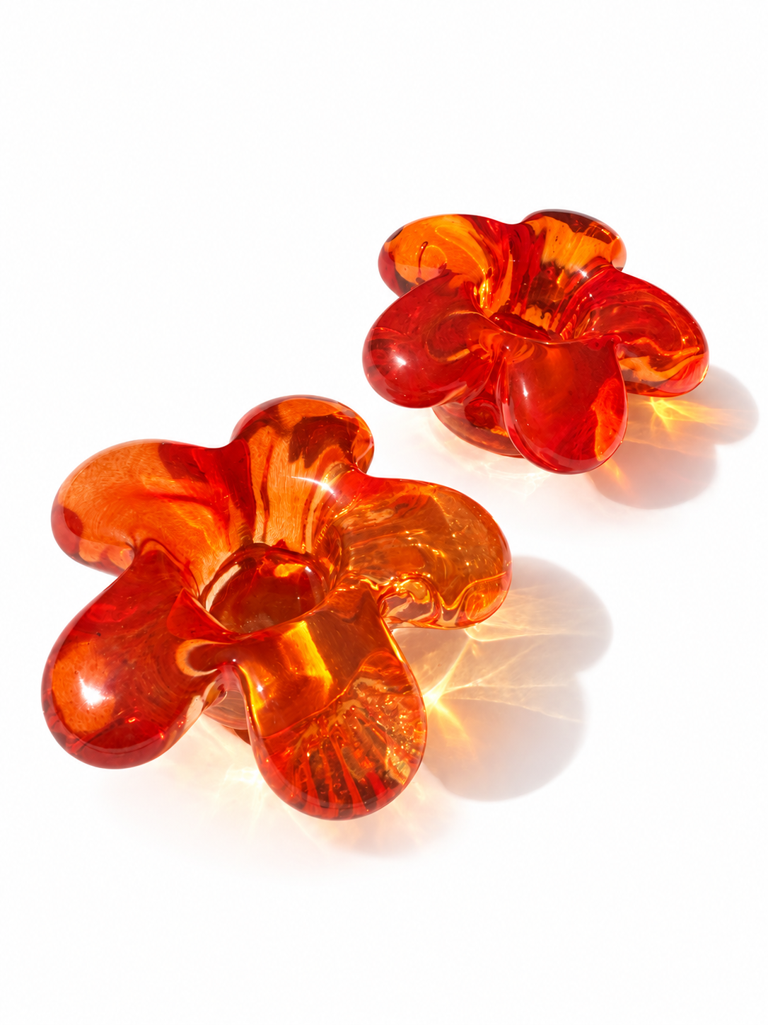 Flower Glass Candle Holder in Orange