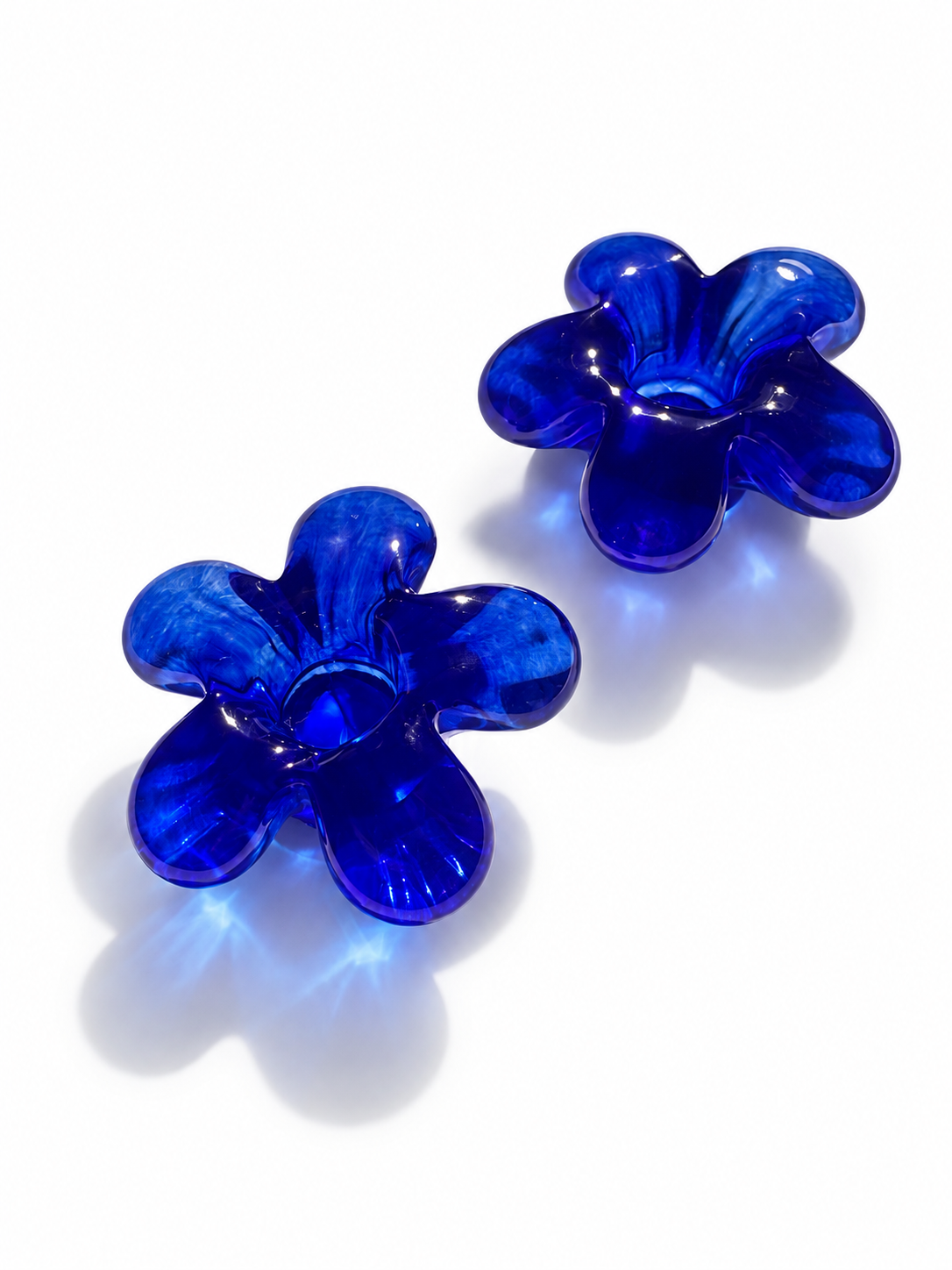Flower Glass Candle Holder in Cobalt