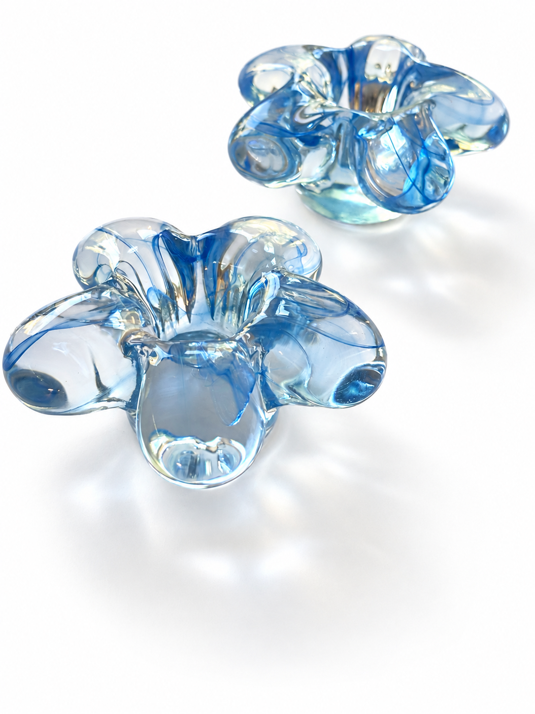 Flower Glass Candle Holder in Baby Blue