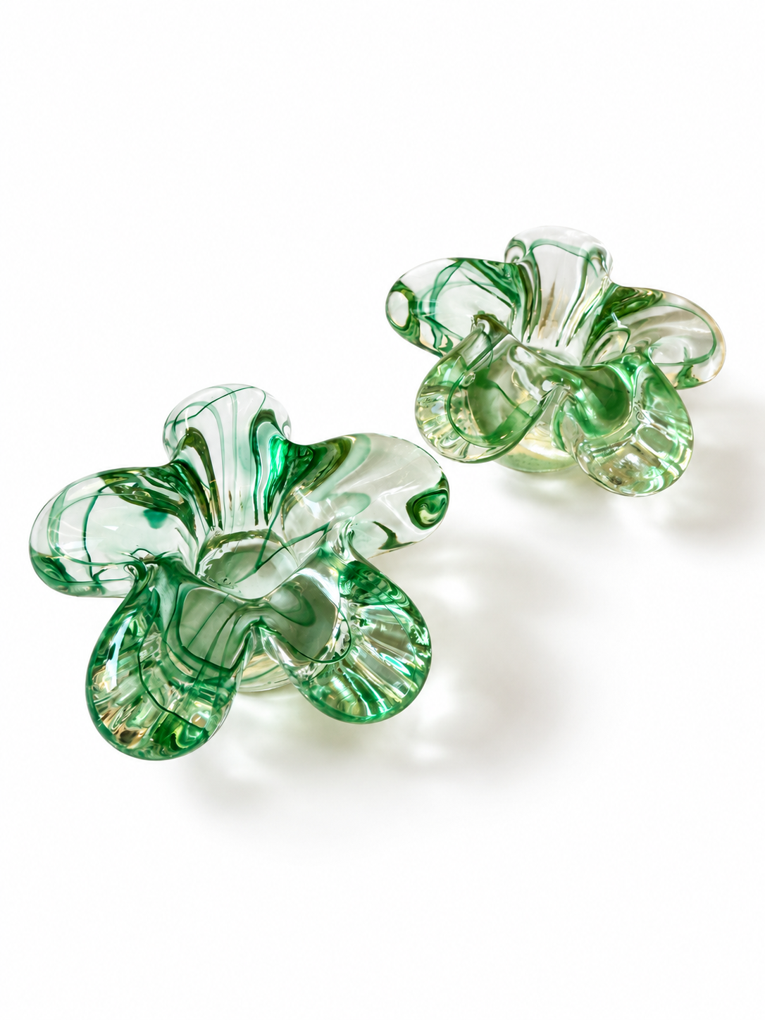 Flower Glass Candle Holder in Green