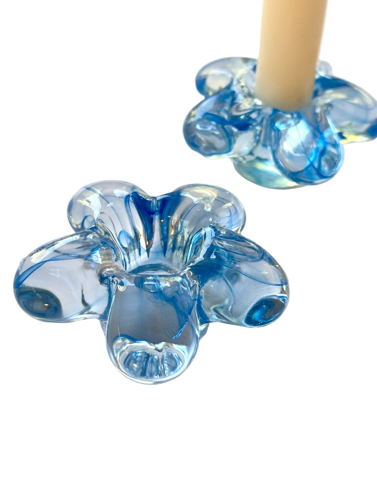 Flower Glass Candle Holder in Baby Blue