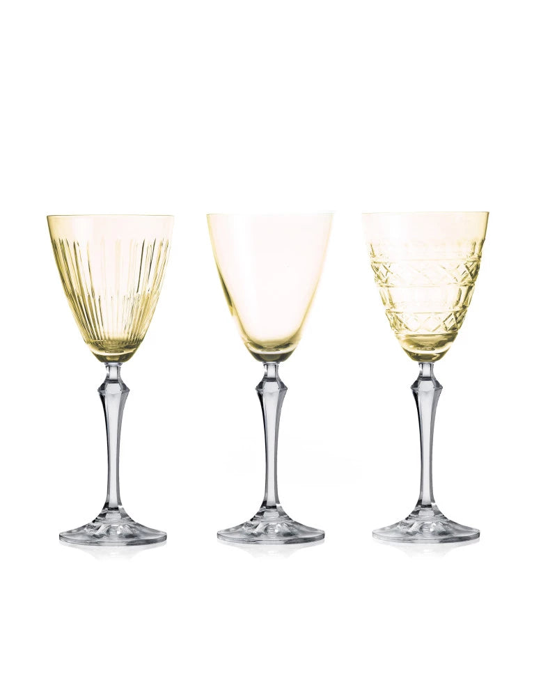 Crystal Wine Glasses- Set of 6 in Yellow