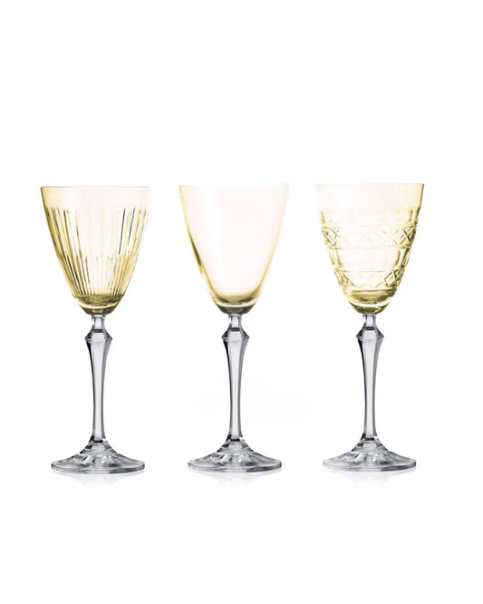 Crystal Wine Glasses- Set of 6 in Yellow